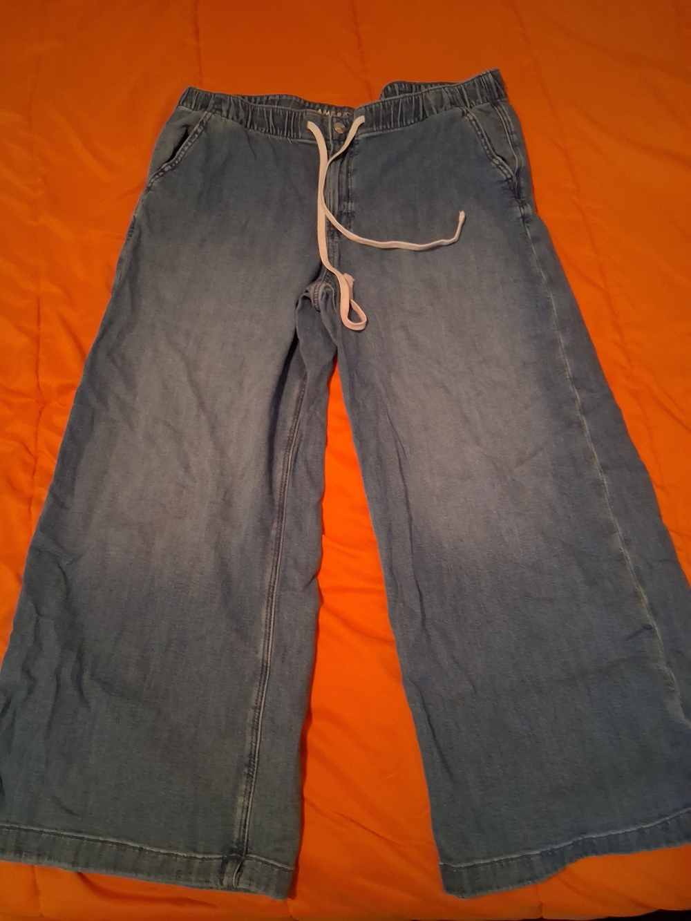 American Eagle Outfitters Light Blue Wide Leg Drawstring Jeans
